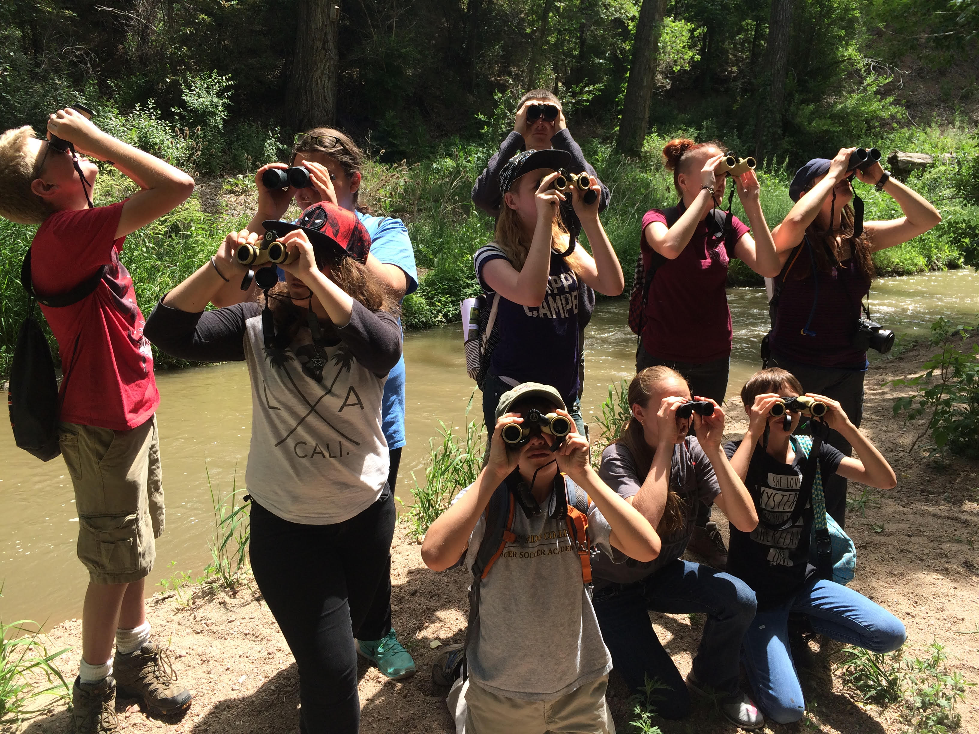 Teens birdwatching